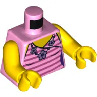 Torso Tank Top with Bright Pink and Stripes and Flower Necklace Print, Yellow Arms and Hands