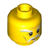 Minifig Head Sensei Wu (Master) / Santa, White Moustache, Goatee and Eyebrows, Brown Forehead and Cheek Lines, Slight Smile Print [Hollow Stud]