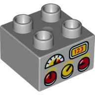 Duplo Brick 2 x 2 with Red and Yellow Knobs, Gauge, and '123' Display Print