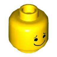 Minifig Head Benny, Dual Sided, Closed Eyes, Smiling with Tongue / Black Eyes, Eyebrows and Wide Closed Mouth Smile Print [Hollow Stud]