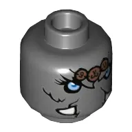 Minifig Head Maula, Dual Sided, Mammoth, Bright Light Blue Eyes, Copper Pendants, White Tusks, Neutral / Angry Pattern [Hollow Stud]