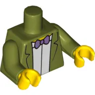 Torso Jacket, Lavender Bow Tie and White Shirt Print, Olive Green, Yellow Hands