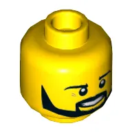 Minifig Head Ferrari Engineer (Pit Crew) / Pirate, Beard Black Angular, Pupils, Teeth Print [Hollow Stud]