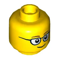 Minifig Head, Glasses with Brown Thin Eyebrows, Smile Print