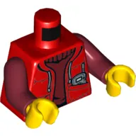 Torso Jacket, Laces, Radio In Pocket, Dark Red Sweater, Collar Print, Dark Red Arms, Yellow Hands
