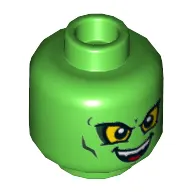 Minifig Head Green Goblin, Yellow Eyes, Evil Smile / Downturned Mouth Print