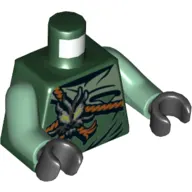 Torso Robe with Cross Ropes with Dragon Head Print, Sand Green Arms, Black Hands