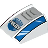 Brick Curved 2 x 2 with Lip, No Studs with 'POLICE', Badge, Grille and Red and Blue Sides Pattern