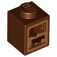 Brick 1 x 1 with Cow and Chocolate Bar (Chocolate Milk Carton) Print