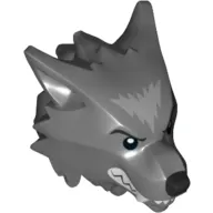 Minifig Head Special, Werewolf with Smooth Hair and Brow with Black Nose, White Teeth and Fangs and Gray Fur Print