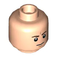 Minifig Head, Dark Brown Furrowed Eyebrows, White Pupils, Straight Line Mouth (Frown) and Curved Chin Line Print