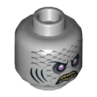 Minifig Head Sharx, Purple Eyes, Yellow Teeth, Scales and Gills Print [Hollow Stud]