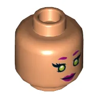 Minifig Head Starfire, Magenta Eyebrows and Lips, Lime Eyes, Smile / Scared Print