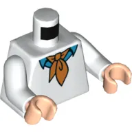 Torso Sweater, Dark Azure Shirt Collar and Orange Cravat Print, White Arms, Light Nougat Hands