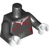 Torso Dress with Red Webbed Shoulders, and Silver Spider Print, Black Arms, White Hands