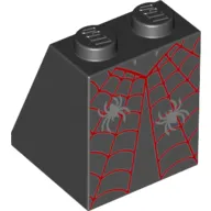 Brick Sloped 65° 2 x 2 x 2 with Bottom Tube with Red Spider Web and 2 Silver Spiders Print
