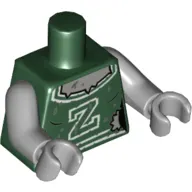 Torso Cheerleader Uniform with White 'Z' and Trim, Mud Splotches and Gray Skin Print, Light Bluish Gray Arms and Hands