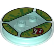 Function Brick Round 4 x 4 x 2/3 with 2 Studs and Ghostbusters Logo and Bright Green Slime Print