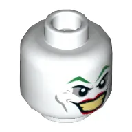 Minifig Head Joker, Green Eyebrows, Red Lips, Wide Smile Print [Hollow Stud]