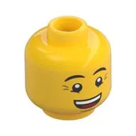 Minifig Head Ronny, Eyebrows, Crow's Feet, Open Mouth Smile / Queasy Face with Sweat Drop Print