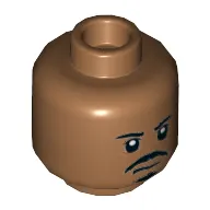 Minifig Head Tasu Leech, Dual Sided, Moustache and Goatee, White Pupils, Neutral / Open Mouth Scowling Teeth Print [Hollow Stud]