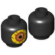 Minifig Head Sparkks, Large Yellow Eye with Red Veins and Orange Iris Print [Hollow Stud]