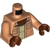 Torso Shirt with Pockets, Open over Tan Undershirt Print, Nougat Arms, Reddish Brown Hands