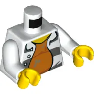 Torso Prison Jumpsuit with Dark Bluish Gray Stripes over Orange Undershirt / '18675' on Back print, White Arms, Yellow Hands