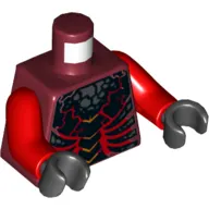 Torso Bare Chest with Dark Red Bones, Cracks and Silver Stones Print, Red Arms, Black Hands