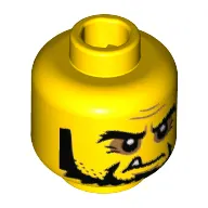 Minifig Head Frightening Knight, Bushy Eyebrows and Beard, Wrinkles and One White Fang Print [Hollow Stud]