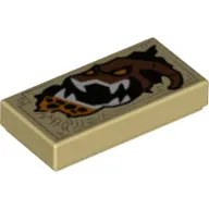 Tile 1 x 2 with Reddish Brown Monster Head with White Sharp Teeth and Orange Eyes Print (Book of Destruction)