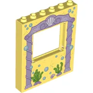 Panel 1 x 6 x 6 with Window - Pink Arch with Seashell at Top Center - Bubbles and Sea Grass print