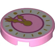 Tile Round 2 x 2 with Bottom Stud Holder with White Clockface and Gold Hands Print