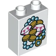 Duplo Brick 1 x 2 x 2 with Bottom Tube - Jewels and Coins Print