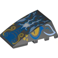Brick Wedged, Curved 4 x 4 No Top Studs with Dragon Head and Blue Lightning Print