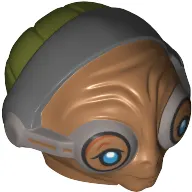 Minifig Head Special with Dark Bluish Gray Headband and Goggles over Protruding Blue Eyes (Maz Kanata)
