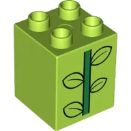 Duplo Brick 2 x 2 x 2 with Green Stem and 4 Black Outlined Leaves Print
