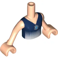 Minidoll Torso Girl with Dark Blue Top with Light Blue Gradient and Silver Necklace Print, Light Nougat Arms with Hands