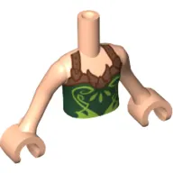 Minidoll Torso Girl with Dark Green Halter Top with Copper Straps and Lime Print, Light Nougat Arms with Hands