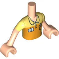 Minidoll Torso Boy with Light Nougat Arms and Hands with Yellow and Orange Polo Shirt with Pocket and Name Tag Print