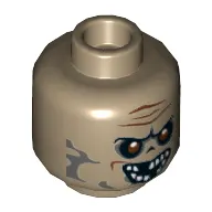 Minifig Head Taxi Driver, Red Eyes, Missing Teeth, Grey Blotchy Skin Print [Hollow Stud]