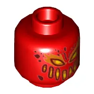 Minifig Head Flama, Dark Red, Yellow and Orange Eyes, Wide Mouth, Dark Red Spots, Flames on Back Print [Hollow Stud]