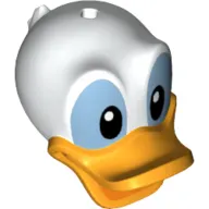 Minifig Head Special, Duck with Hole on Top, Bright Light Orange Bill and Black and Medium Blue Eyes Print (Donald)