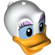 Minifig Head Special, Duck with Hole on Top, Bright Light Orange Bill, Eyelashes and Lavender Eye Shadow Print (Daisy)