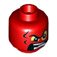 Minifig Head Red Skull, Unibrow, Bright Light Yellow Eyes, Angry Open Mouth with Teeth Print [Hollow Stud]