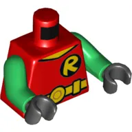 Torso Shirt with Yellow 'R' Symbol and Yellow Belt with Round Buckle Print (Robin), Green Arms, Black Hands