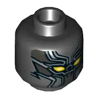 Minifig Head Black Panther, Armor, Yellow Eyes, Silver Lines Print
