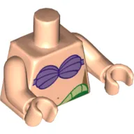 Torso Mermaid with Medium Lavender Shell Bra, Navel, and Green and Yellow Waist Print, Light Nougat Arms and Hands
