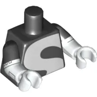 Torso, Dual Molded Arms, Large White 'S' print, Black Sleeves Pattern, White Arms and Hands with Silver Lines Print
