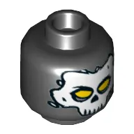 Minifig Head Crossbones, White Skull Mask with Yellow Eyes Print [Hollow Stud]